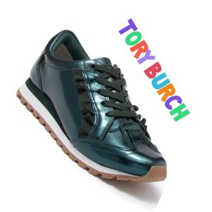 TORY BURCH Green Metallic RUFFLE SNEAKER